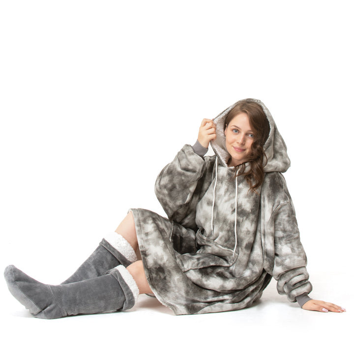 Grey Tie Dye Hoodie Blanket