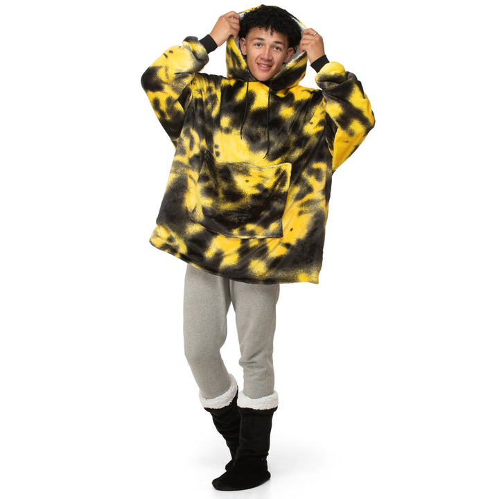 Black & Yellow Tie Dye Hoodie Blanket