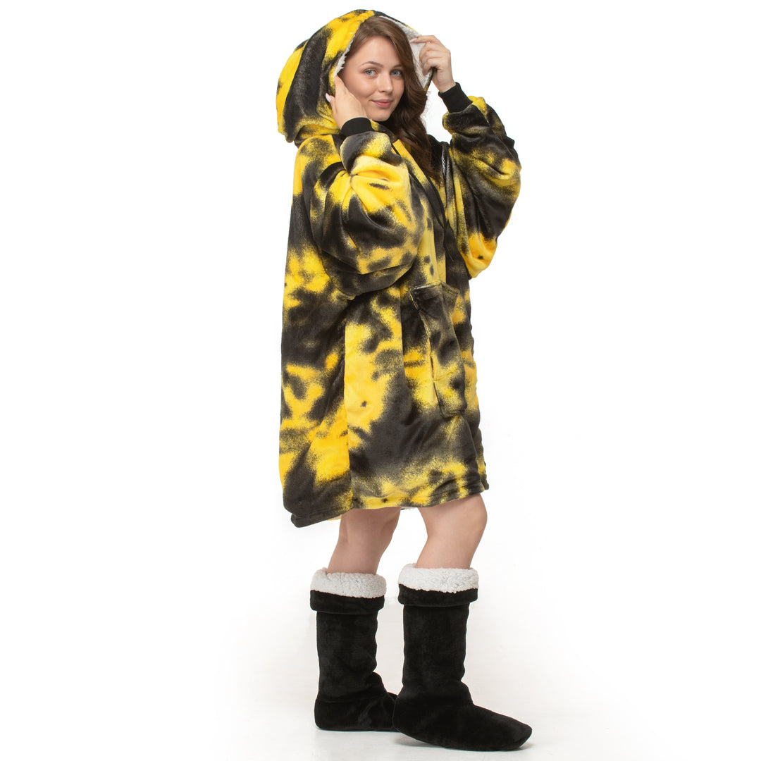 Black & Yellow Tie Dye Hoodie Blanket