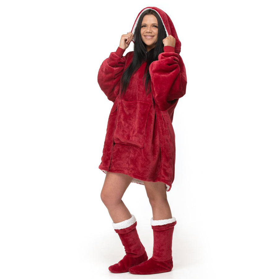Plain Red Fleece Blanket Hoodie