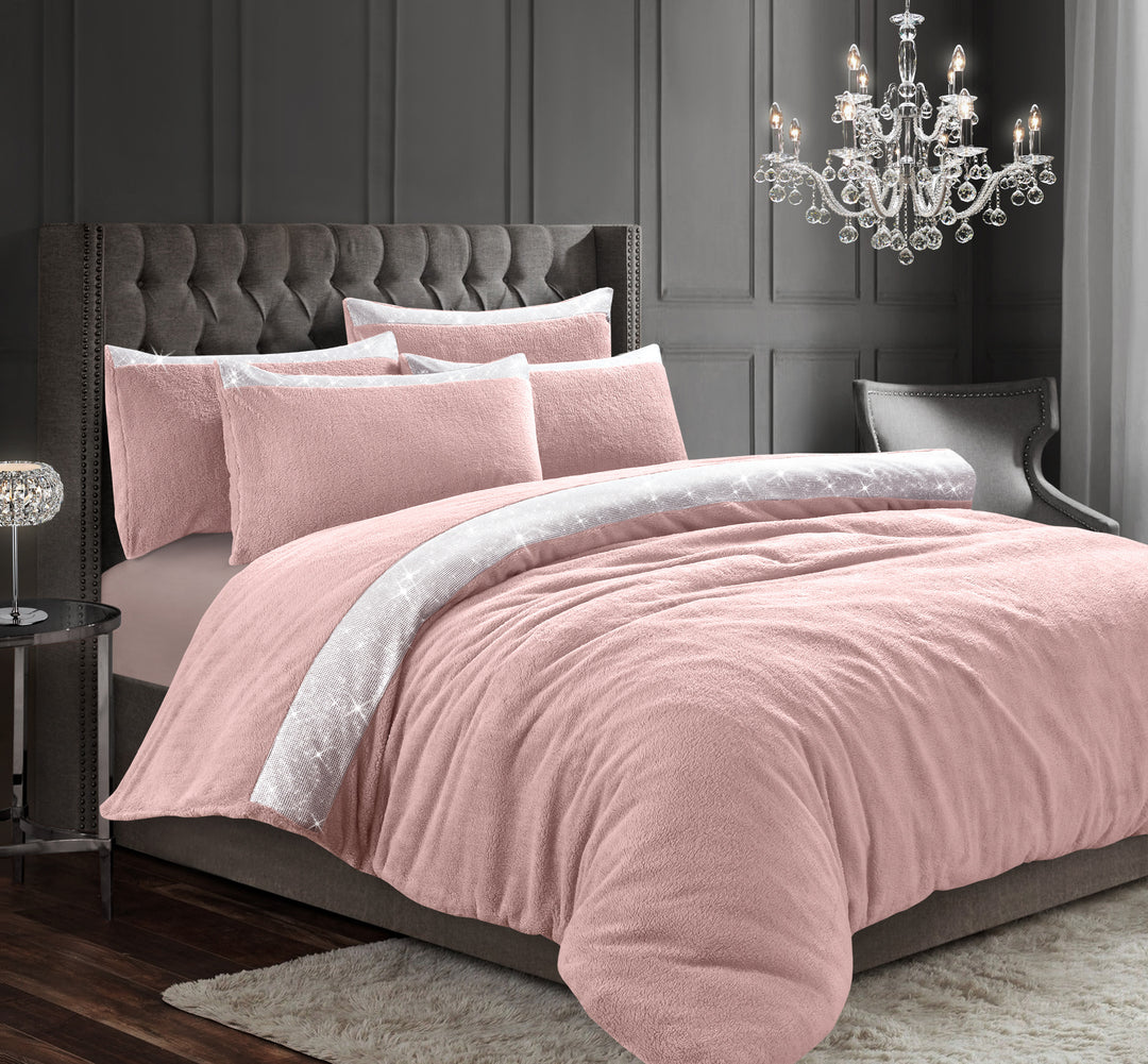 Beaux Sparkle Blush Pink Teddy Duvet Cover Set